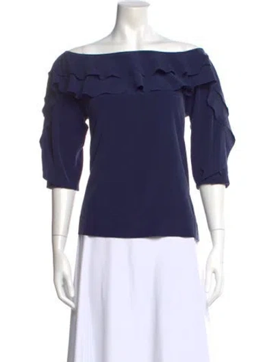 Pre-owned L'agence Silk Off-the-shoulder Top In Blue
