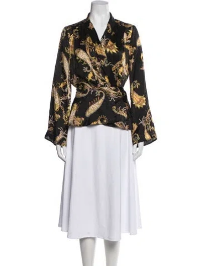 Pre-owned L'agence Silk Paisley Print Blouse In Black