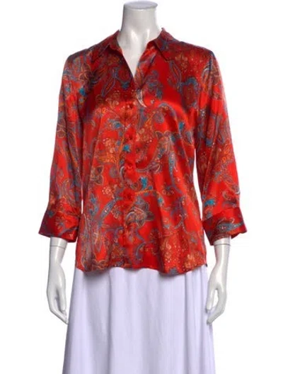 Pre-owned L'agence Silk Paisley Print Blouse In Red