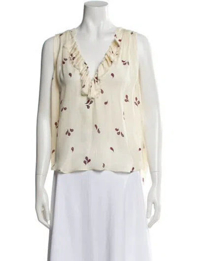 Pre-owned L'agence Silk Paisley Print Blouse In White