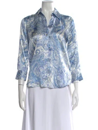 Pre-owned L'agence Silk Paisley Print Button-up Top In Blue