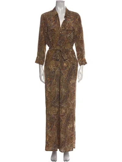 Pre-owned L'agence Silk Paisley Print Jumpsuit In Brown
