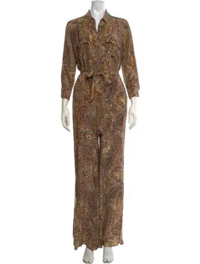 Pre-owned L'agence Silk Paisley Print Jumpsuit In Neutrals