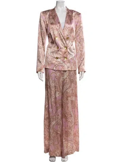 Pre-owned L'agence Silk Paisley Print Pant Set In Pink