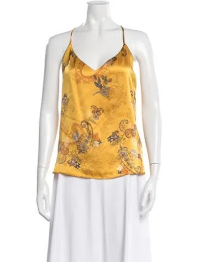 Pre-owned L'agence Silk Paisley Print Top In Yellow