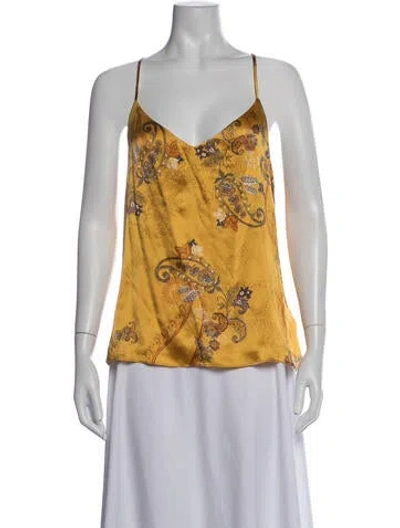 Pre-owned L'agence Silk Paisley Print Top In Yellow