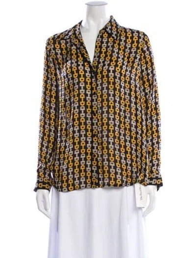 Pre-owned L'agence Silk Patterned Blouse In Black