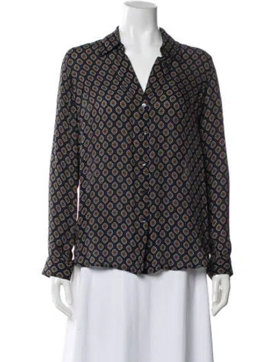 Pre-owned L'agence Silk Patterned Blouse In Blue