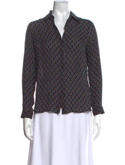 Pre-owned L'agence Silk Patterned Blouse In Blue