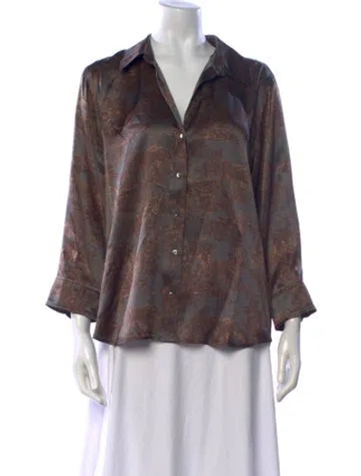 Pre-owned L'agence Silk Patterned Blouse In Brown