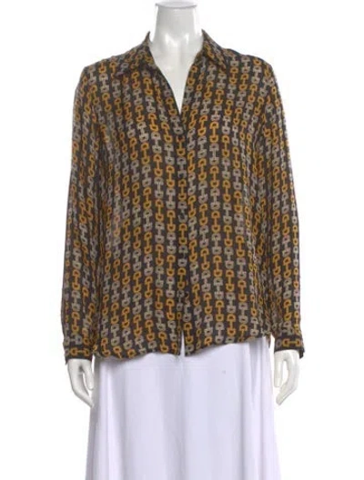 Pre-owned L'agence Silk Patterned Blouse In Gold