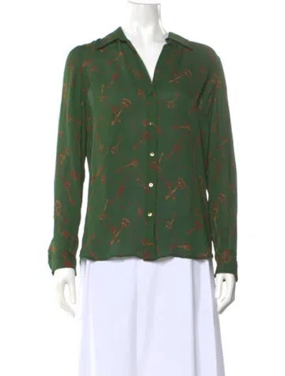Pre-owned L'agence Silk Patterned Blouse In Green