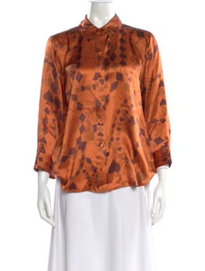 Pre-owned L'agence Silk Patterned Blouse W/ Tags In Orange