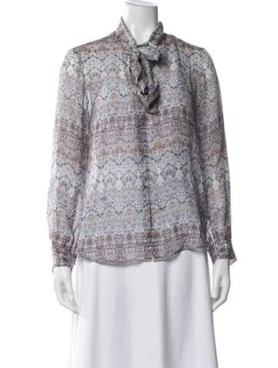 Pre-owned L'agence Silk Patterned Blouse In White