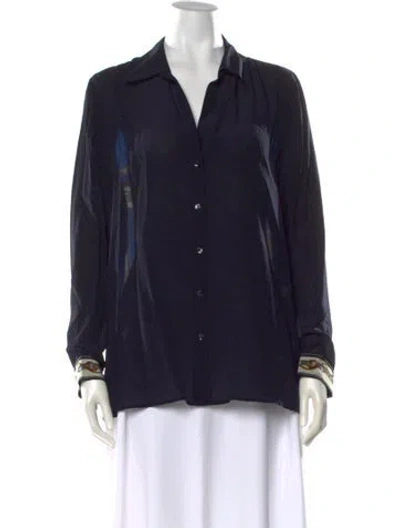 Pre-owned L'agence Silk Patterned Button-up Top W/ Tags In Blue