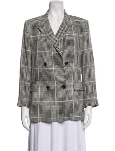 Pre-owned L'agence Silk Plaid Print Blazer In Black/neutrals