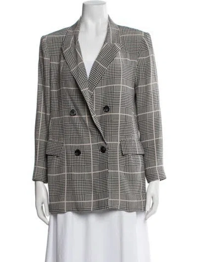 Pre-owned L'agence Silk Plaid Print Blazer In Black/white