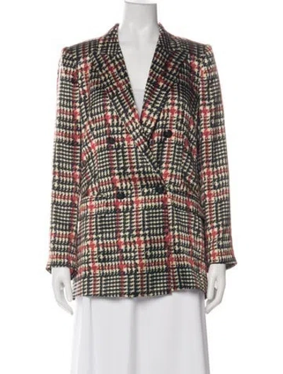 Pre-owned L'agence Silk Plaid Print Blazer In Green