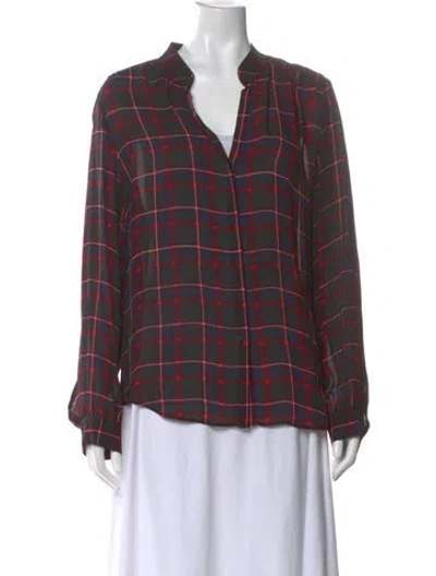Pre-owned L'agence Silk Plaid Print Blouse In Black