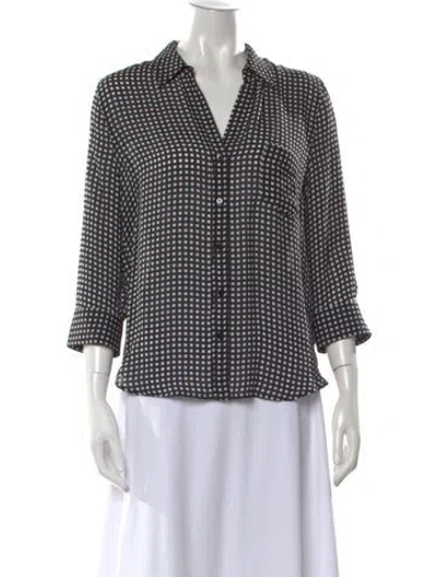Pre-owned L'agence Silk Plaid Print Blouse In Black
