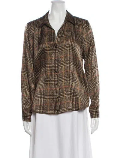 Pre-owned L'agence Silk Plaid Print Blouse In Brown