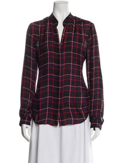 Pre-owned L'agence Silk Plaid Print Blouse In Multi
