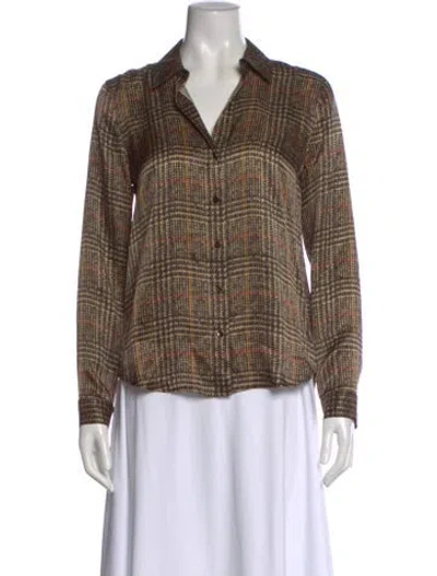 Pre-owned L'agence Silk Plaid Print Blouse In Neutral