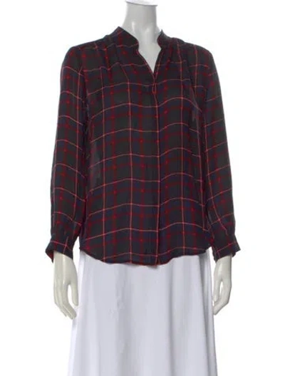 Pre-owned L'agence Silk Plaid Print Blouse In Red