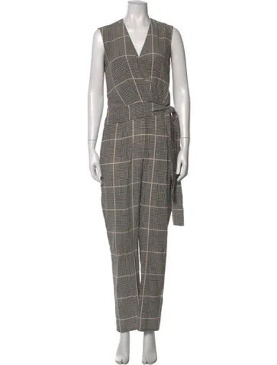 Pre-owned L'agence Silk Plaid Print Jumpsuit In Black/neutrals