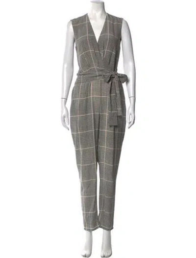 Pre-owned L'agence Silk Plaid Print Jumpsuit In Black/neutrals