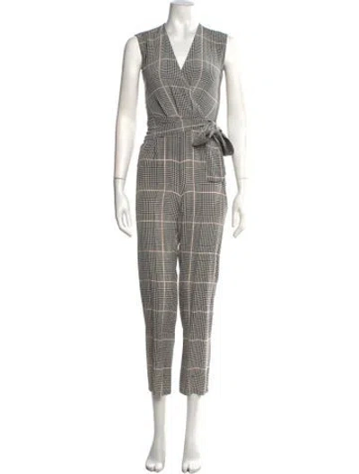 Pre-owned L'agence Silk Plaid Print Jumpsuit In White