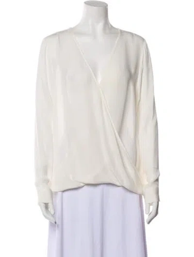 Pre-owned L'agence Silk Plunge Neckline Blouse In Neutral