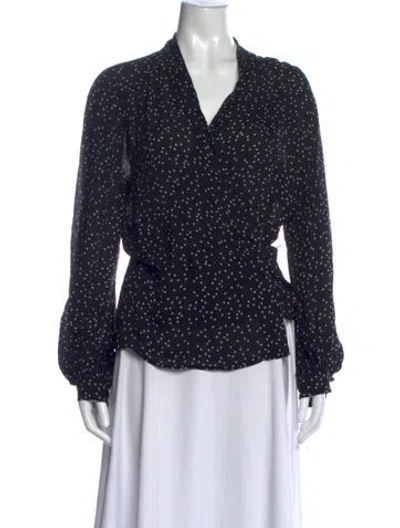 Pre-owned L'agence Silk Polka Dot Print Blouse In Black