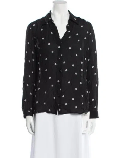 Pre-owned L'agence Silk Polka Dot Print Button-up Top In Black