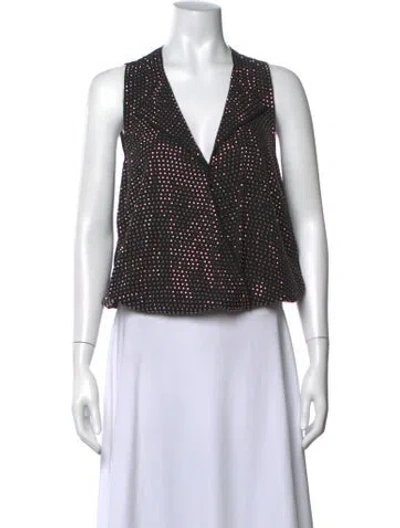 Pre-owned L'agence Silk Polka Dot Print Top In Black