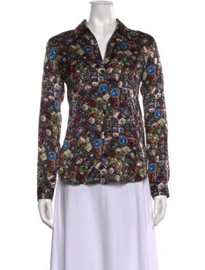 Pre-owned L'agence Silk Printed Blouse In Black