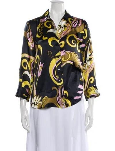 Pre-owned L'agence Silk Printed Blouse In Black