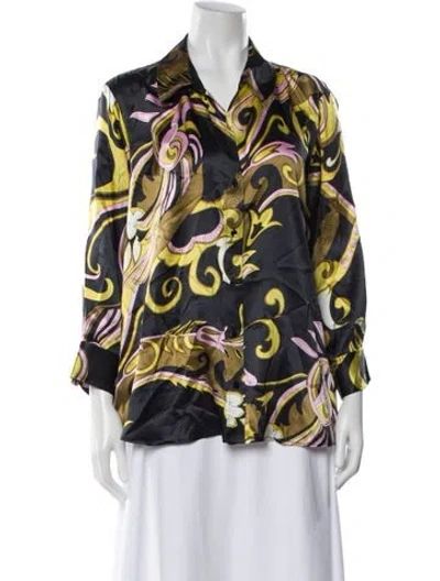 Pre-owned L'agence Silk Printed Blouse In Black