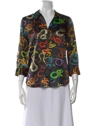 Pre-owned L'agence Silk Printed Blouse In Black