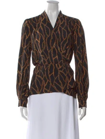 Pre-owned L'agence Silk Printed Blouse In Black