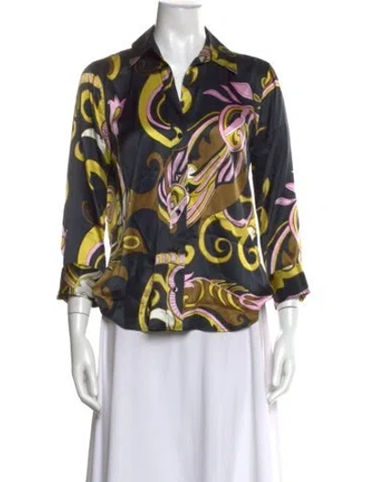 Pre-owned L'agence Silk Printed Blouse In Black