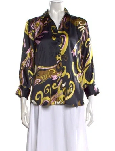 Pre-owned L'agence Silk Printed Blouse In Black
