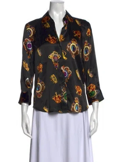 Pre-owned L'agence Silk Printed Blouse In Black