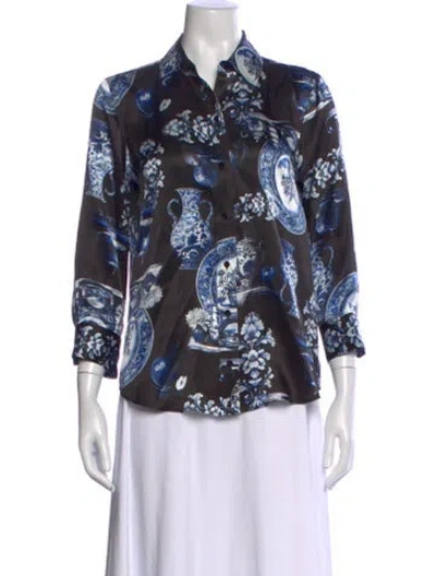 Pre-owned L'agence Silk Printed Blouse In Black