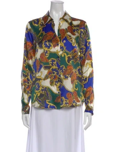 Pre-owned L'agence Silk Printed Blouse In Blue