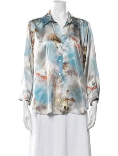 Pre-owned L'agence Silk Printed Blouse In Blue