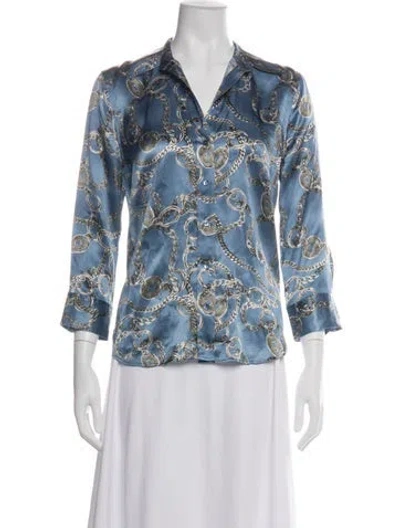 Pre-owned L'agence Silk Printed Blouse In Blue