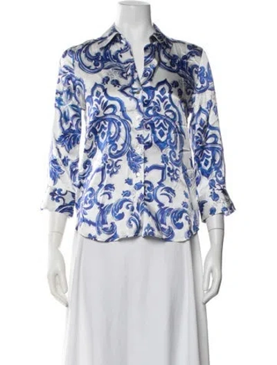 Pre-owned L'agence Silk Printed Blouse In Blue/white