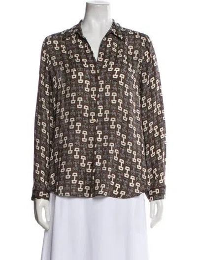 Pre-owned L'agence Silk Printed Blouse In Brown