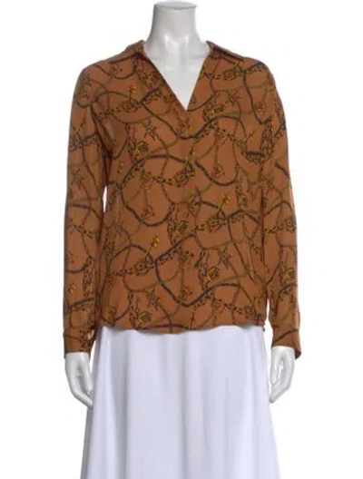 Pre-owned L'agence Silk Printed Blouse In Brown